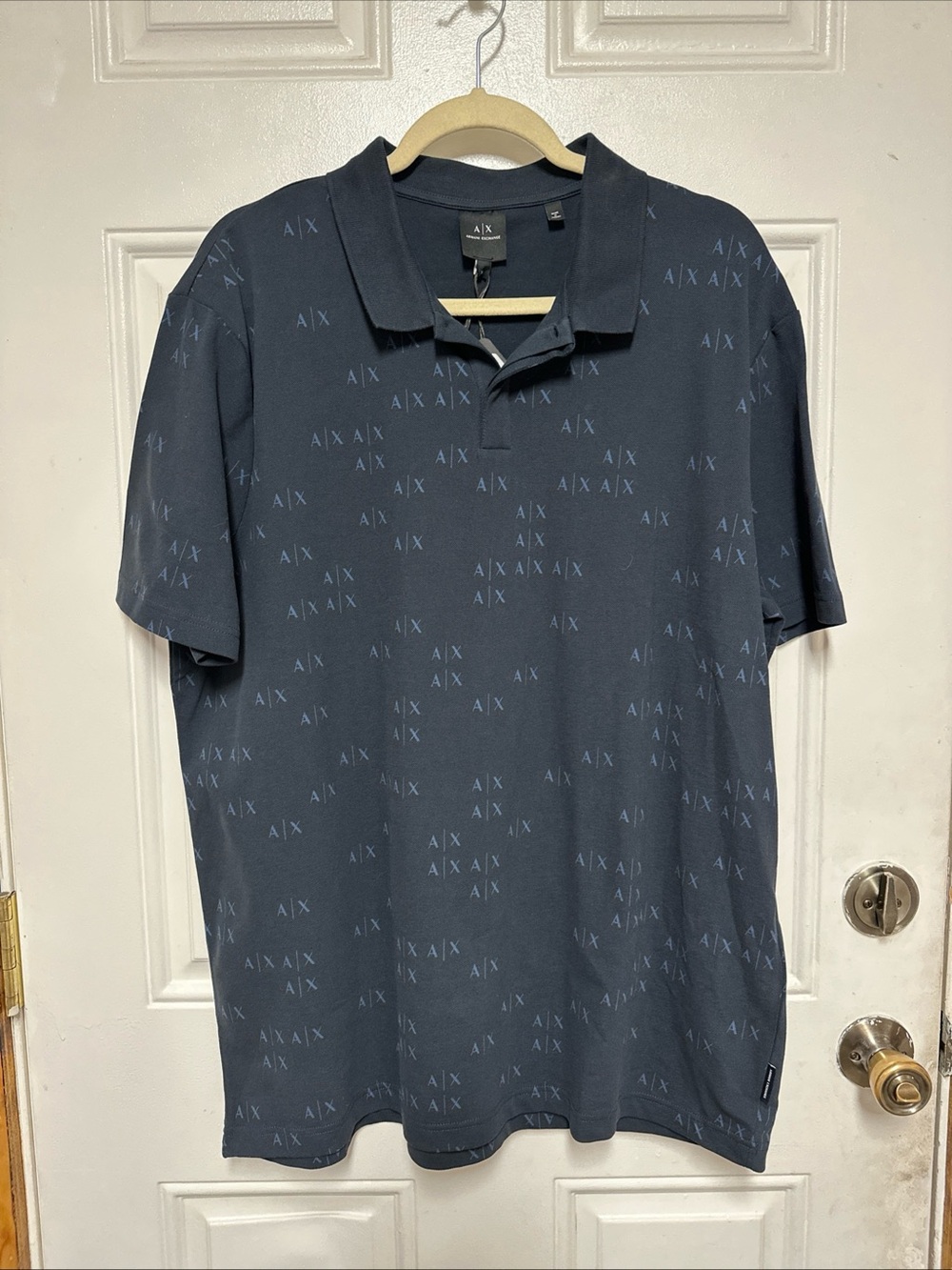 Armani Exchange Logo Button Down Shirt Mens Dark Blue Size XL, READ